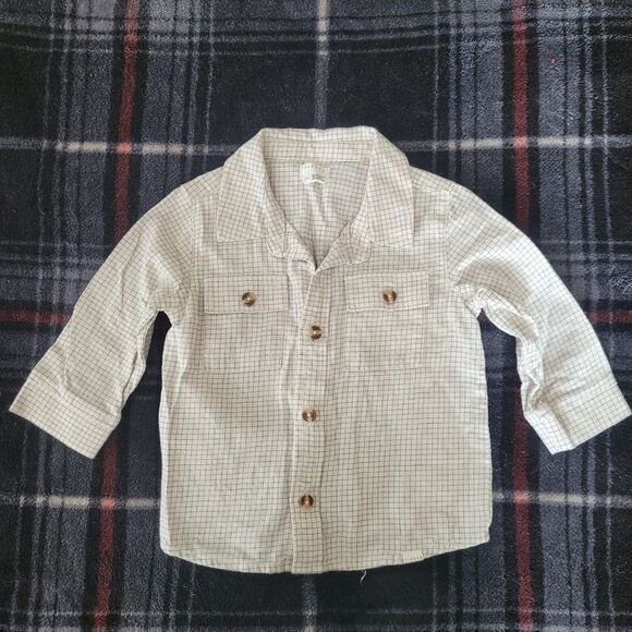 FIRSTS by Petit Lem size 12 months white blue pattern button up shirt - Picture 1 of 3